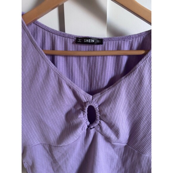 Women’s SHEIN Lavender Purple Cap Sleeve Button Hole Crop Top Size L - Picture 1 of 6